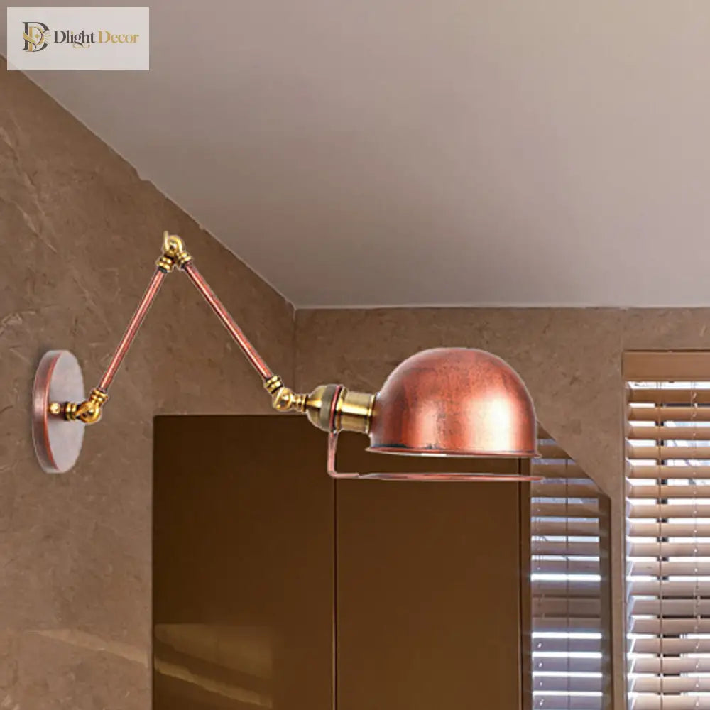 Vintage Style Swing Arm Wall Light With Brass/Copper Finish And Bowl Shade - 1 - Light Mount Design