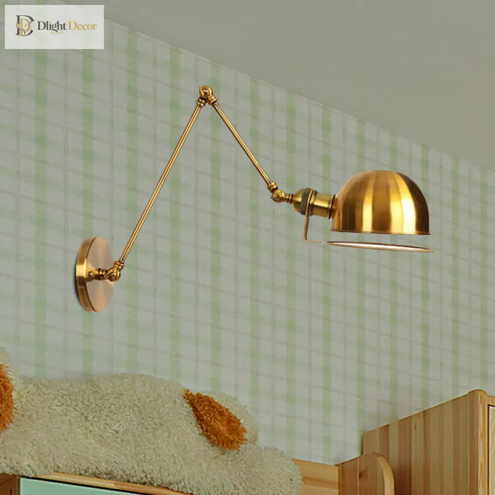 Vintage Style Swing Arm Wall Light With Brass/Copper Finish And Bowl Shade - 1 - Light Mount Design