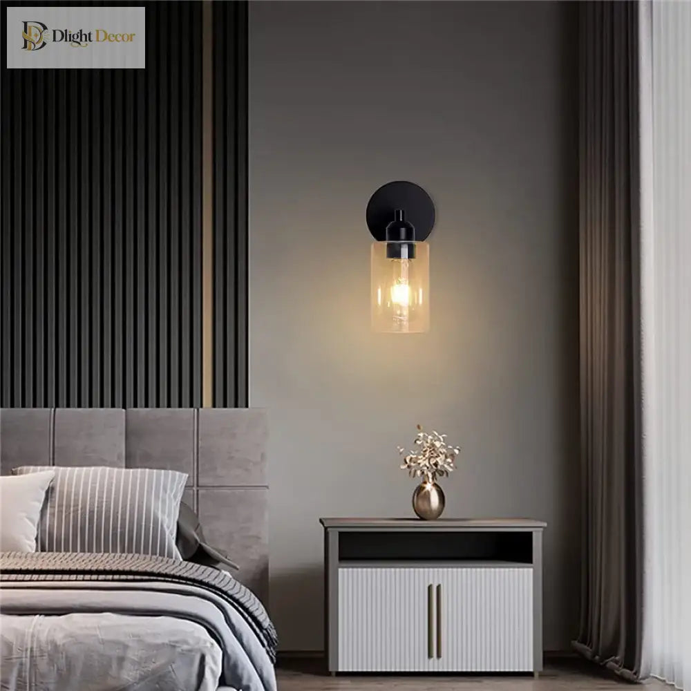 Vintage Industrial 2 - Light Bathroom Vanity Light Fixtures - Matte Black Metal And Glass Sconces