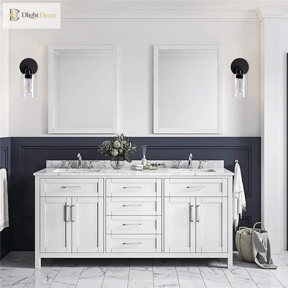 Vintage Industrial 2 - Light Bathroom Vanity Light Fixtures - Matte Black Metal And Glass Sconces