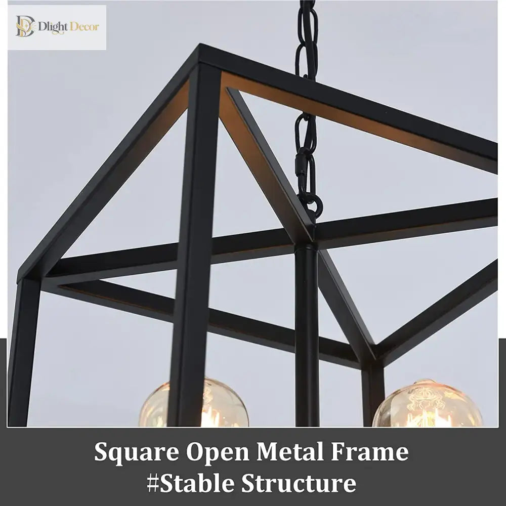Industrial Metal Lantern Chandeliers 4 - Light Adjustable Height Farmhouse Ceiling Rustic Gold