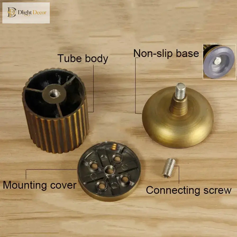 Furniture leg hardware set: ribbed tube body, non-slip base, mounting cover, connecting screw