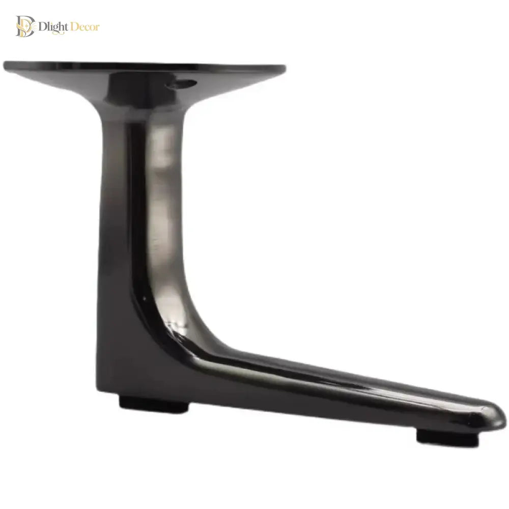 Black aluminum furniture leg with round top plate and curved support arm