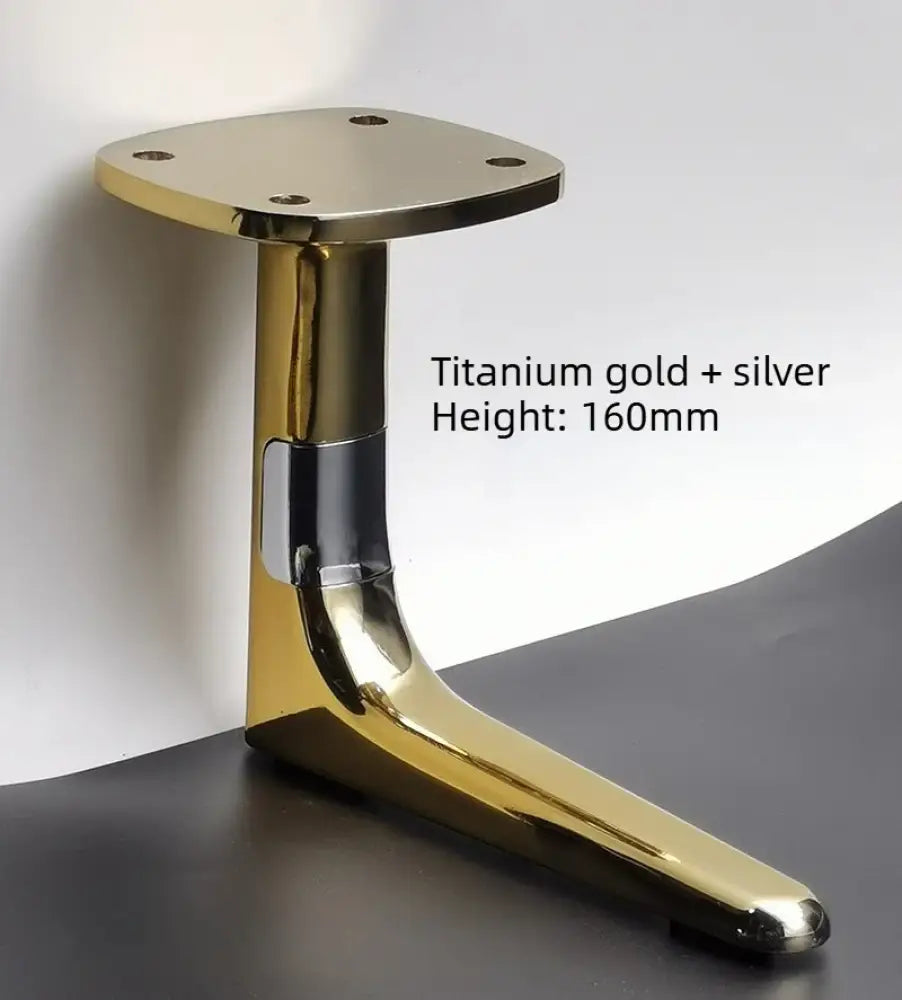 Titanium gold and silver aluminum furniture leg with round top plate, height 160mm