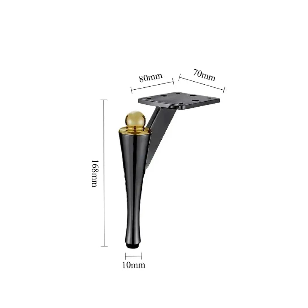 Two-tone furniture leg size diagram, dark tapered body with gold top cap