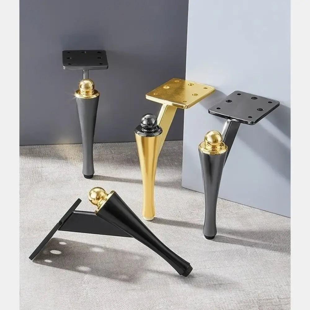 Two-tone furniture leg set with square mounting plates and gold top accents