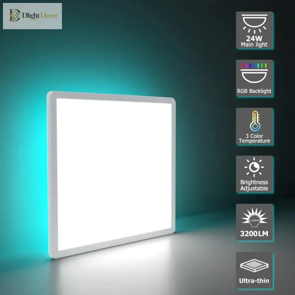 4W Square Wifi Led Ceiling Light - Dimmable Rgbcw Lamp With Remote Control For Living Room And