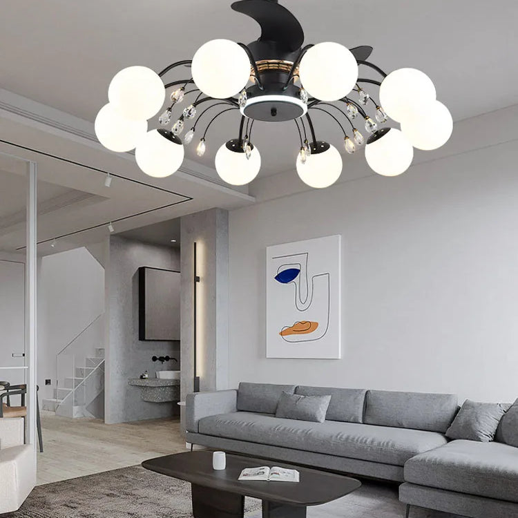 Nordic Living Room Fan Lamp Frequency Conversion Restaurant Ceiling Invisible Light Luxury Cystal