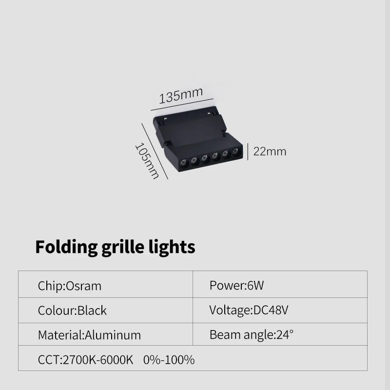 New Magnetic Track Light - Dimmable with Remote Control and 48V LED Ceiling Lamp fold grille 6w / Natural light 4000K