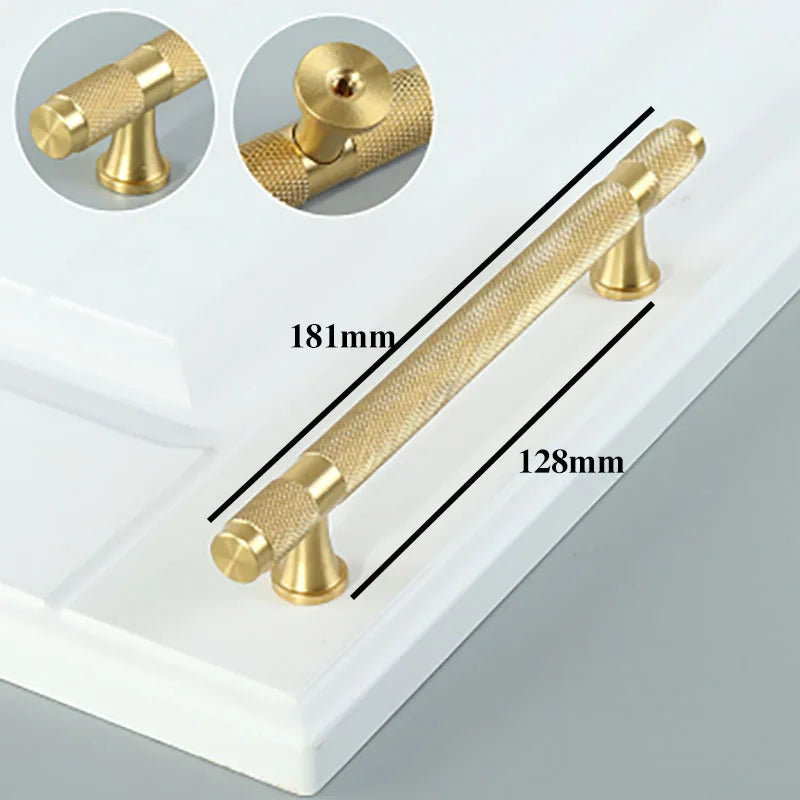 Gold Knurled Brass Handles – Textured Kitchen Cabinet Pulls and Wardrobe Knobs (50-500mm) 7.1 inches length / 1 piece