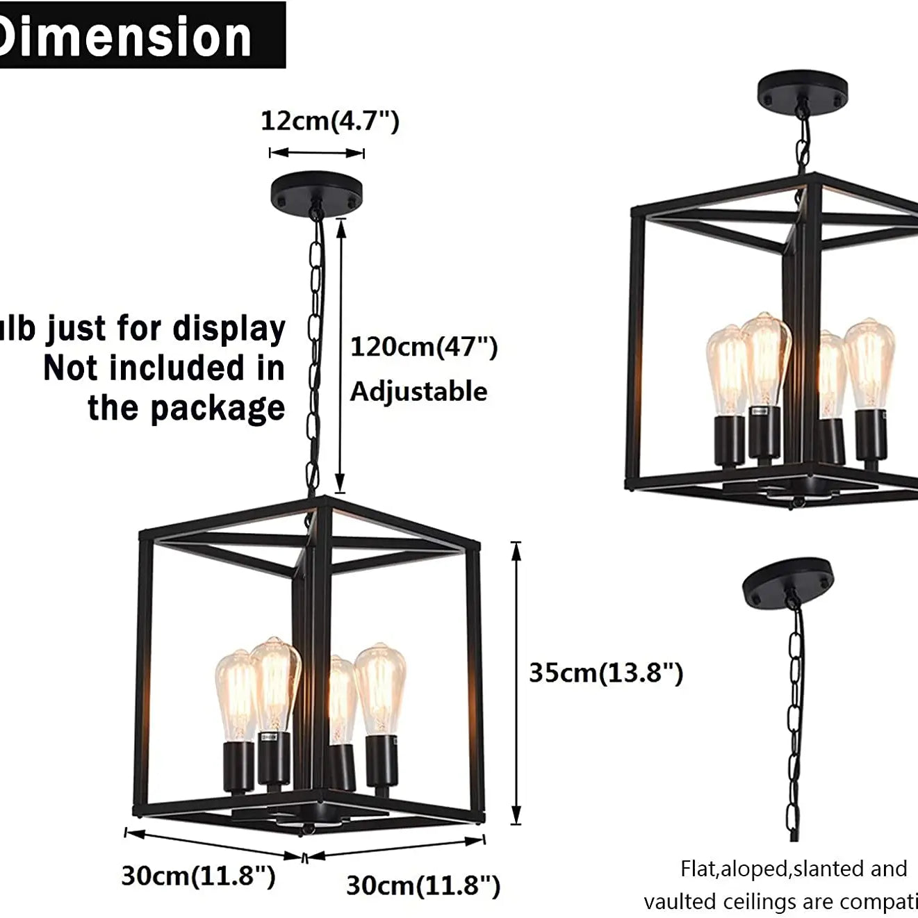 Industrial Metal Lantern Chandeliers 4 - Light Adjustable Height Farmhouse Ceiling Rustic Gold