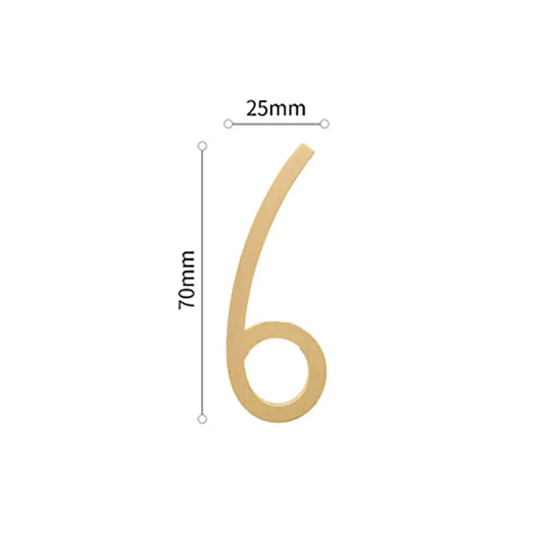 Golden Brass Door Numbers – Custom Decorative Wall Figures for Villas Hotels and Dormitories (5cm/7cm) 7cm 6