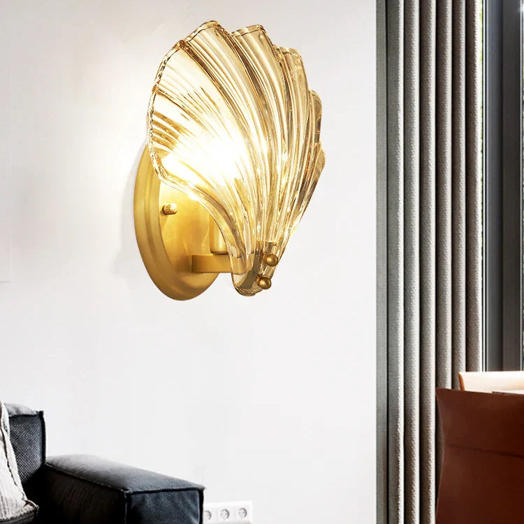 Madison - Fancy Modern Glass Shell Lampshade Indoor Bathroom Waterproof Next Wall Lamp Led Brass