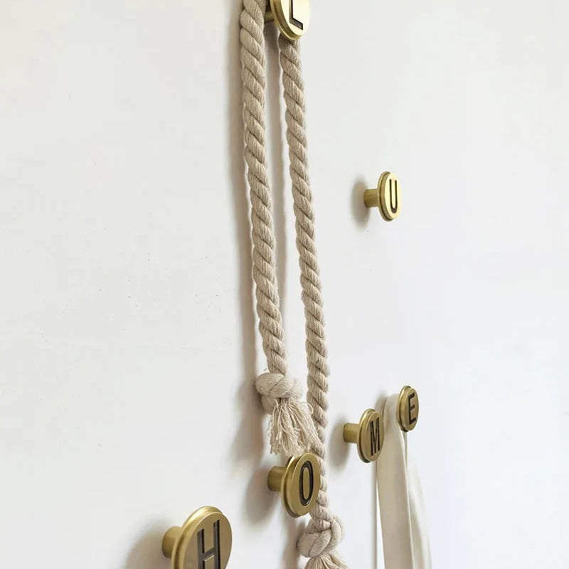 Solid Brass Letter Wall Hooks – Gold Bag Cloth and Cap Hanger for Home Decor and Cabinet Handles wall Hook