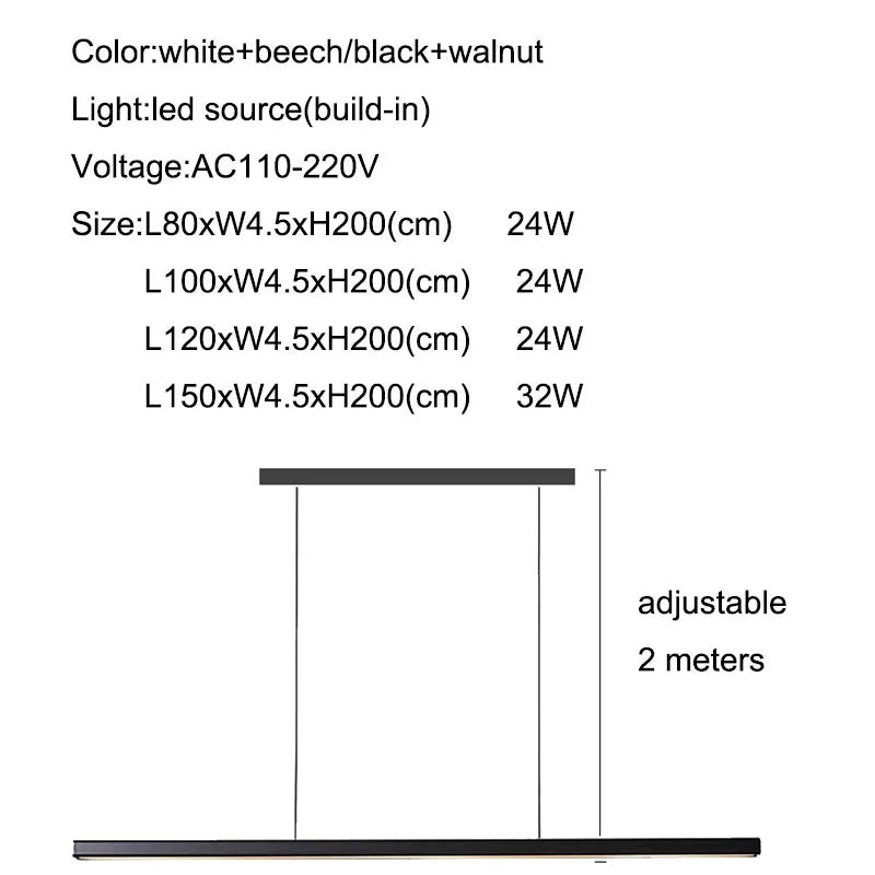 Sleek Wooden Line Led Pendant Lamp - Modern Minimalist Lighting For Office Dining Room Cafe And Bar
