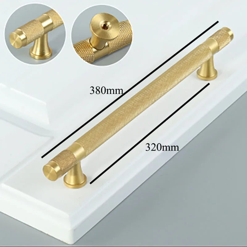Gold Knurled Brass Handles – Textured Kitchen Cabinet Pulls and Wardrobe Knobs (50-500mm) 15 inches length / 1 piece
