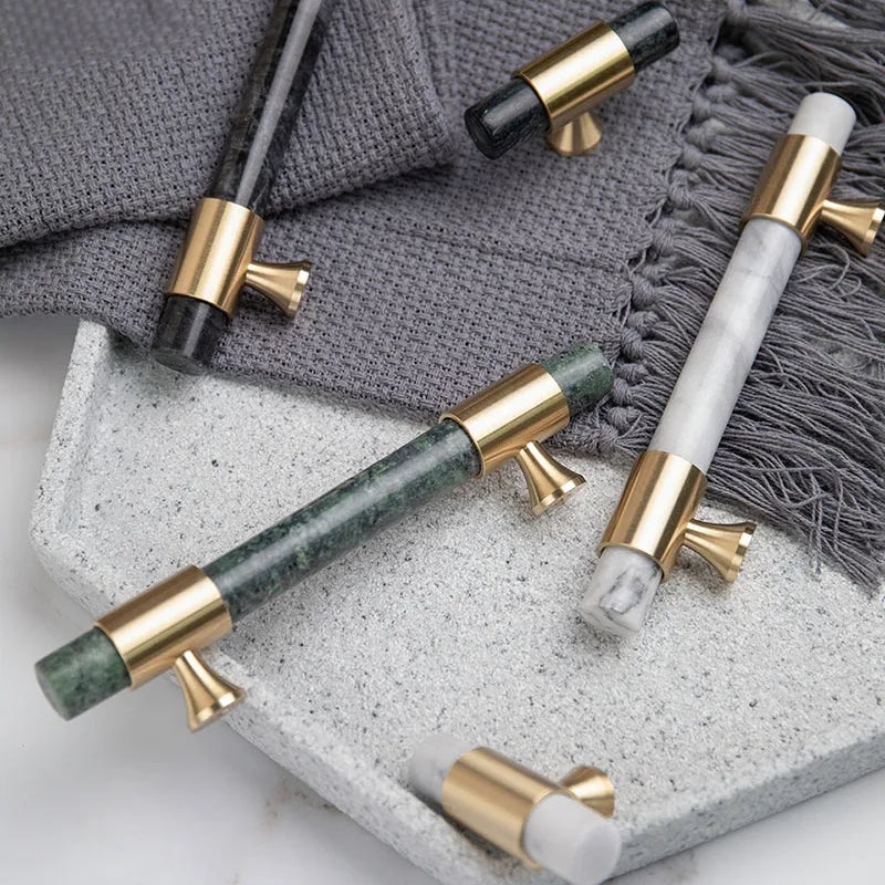 Natural Stone Cabinet Handles – Brass and Marble Wardrobe Knobs for Nordic Furniture Handles