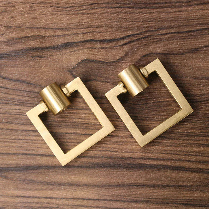 2pcs Brass Cabinet Door Handles – Single Hole Square Cupboard Pull Rings 1 Handles