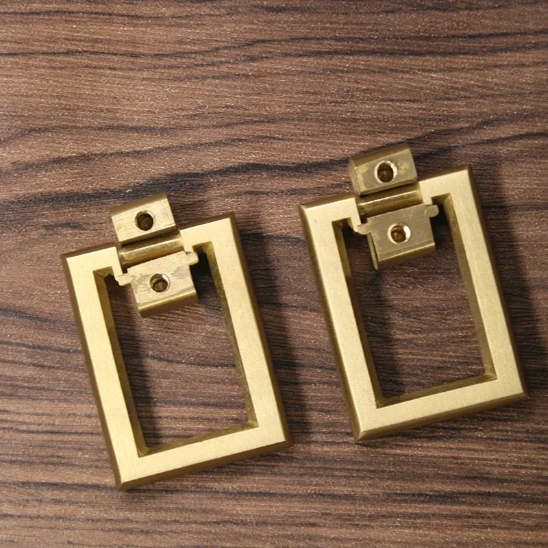 2pcs Brass Cabinet Door Handles – Single Hole Square Cupboard Pull Rings Handles