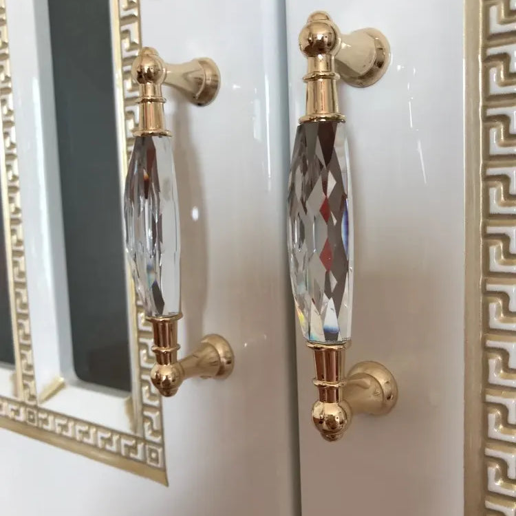 Modern Crystal Glass Drawer Handles – Gold and Black Cabinet Pulls for Dressers and Cupboards (96mm/128mm) Handles
