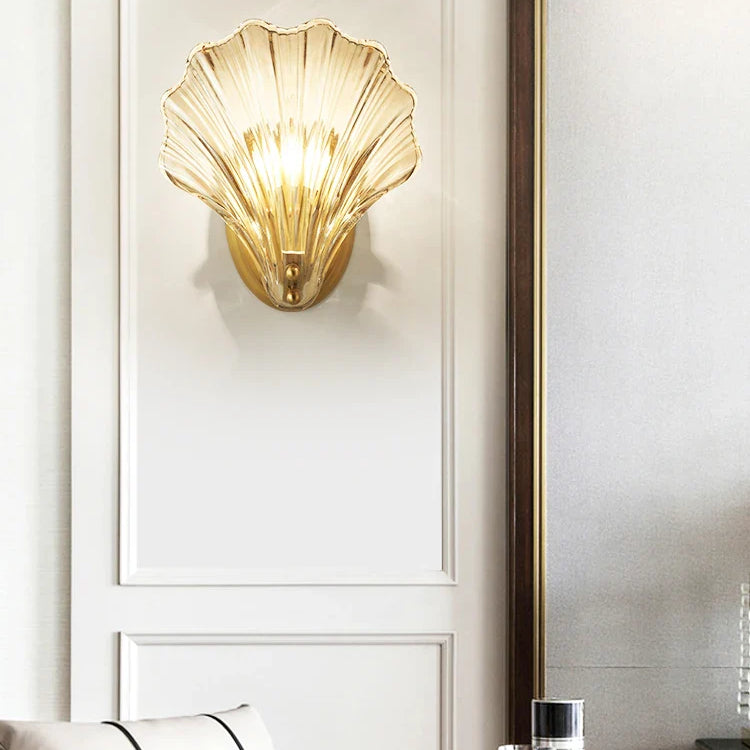 Madison - Fancy Modern Glass Shell Lampshade Indoor Bathroom Waterproof Next Wall Lamp Led Brass
