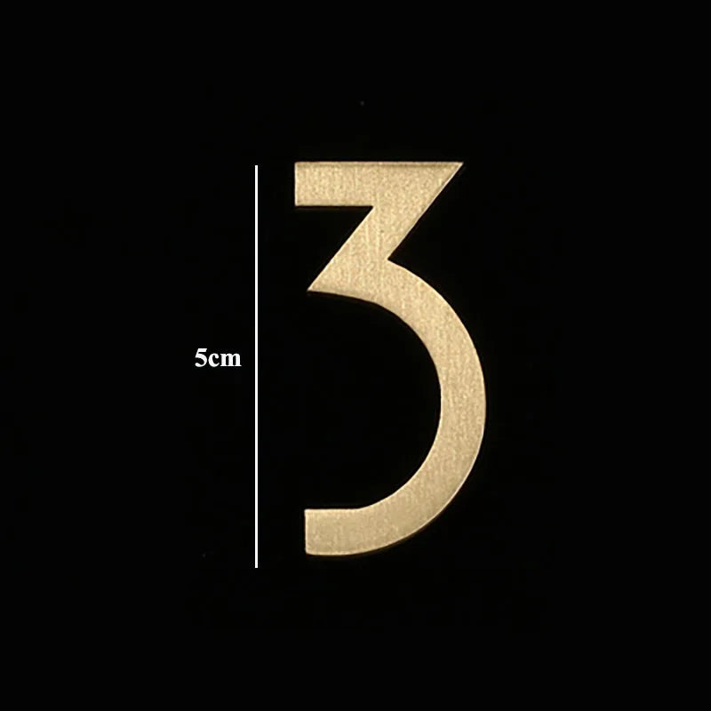 Golden Brass Door Numbers – Custom Decorative Wall Figures for Villas Hotels and Dormitories (5cm/7cm) 5cm 3