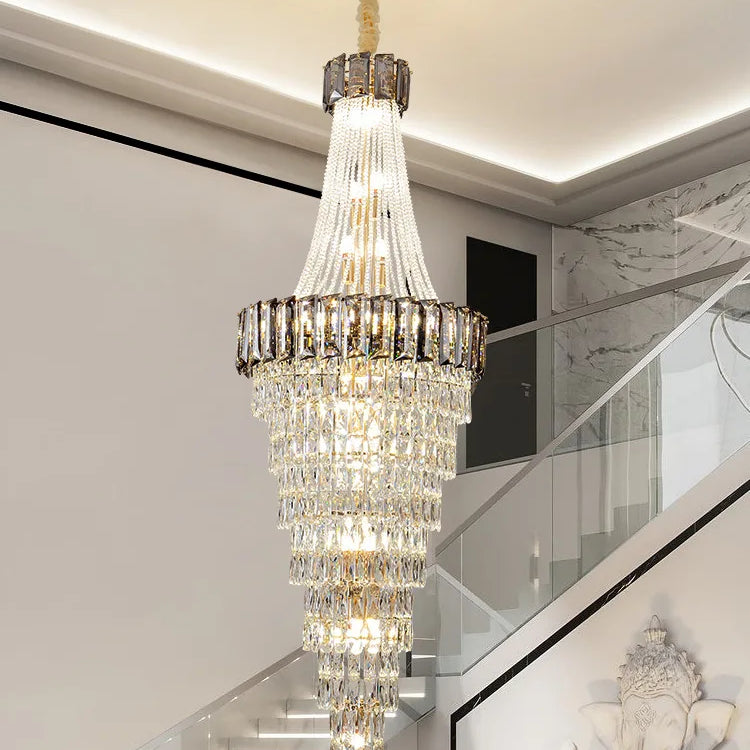 Large Modern Crystal Chandelier For Staircase Luxury Amber Smoky Gray Home Decor Hanging Light