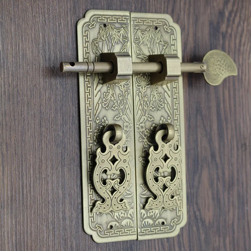 Retro Chinese-Style Antique Copper Brass Shade Carved Door Handles (13cm/16cm) Bronze color / 3x16cm Handles
