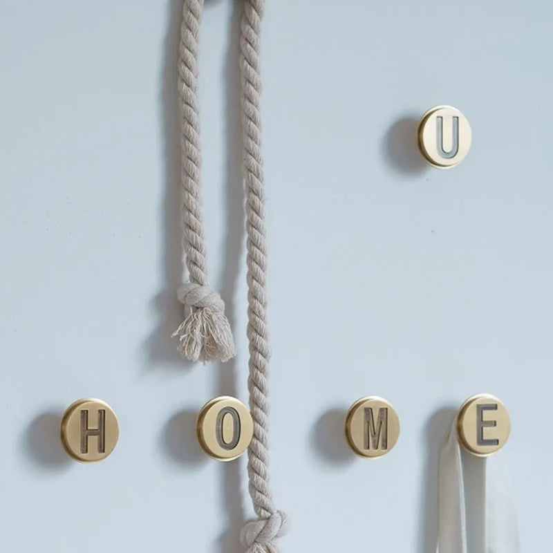 Solid Brass Letter Wall Hooks – Gold Bag Cloth and Cap Hanger for Home Decor and Cabinet Handles wall Hook
