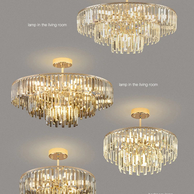 Elegant Modern Crystal Gold Chandelier - Round Smoked Gray Design Perfect For Luxury Living Rooms