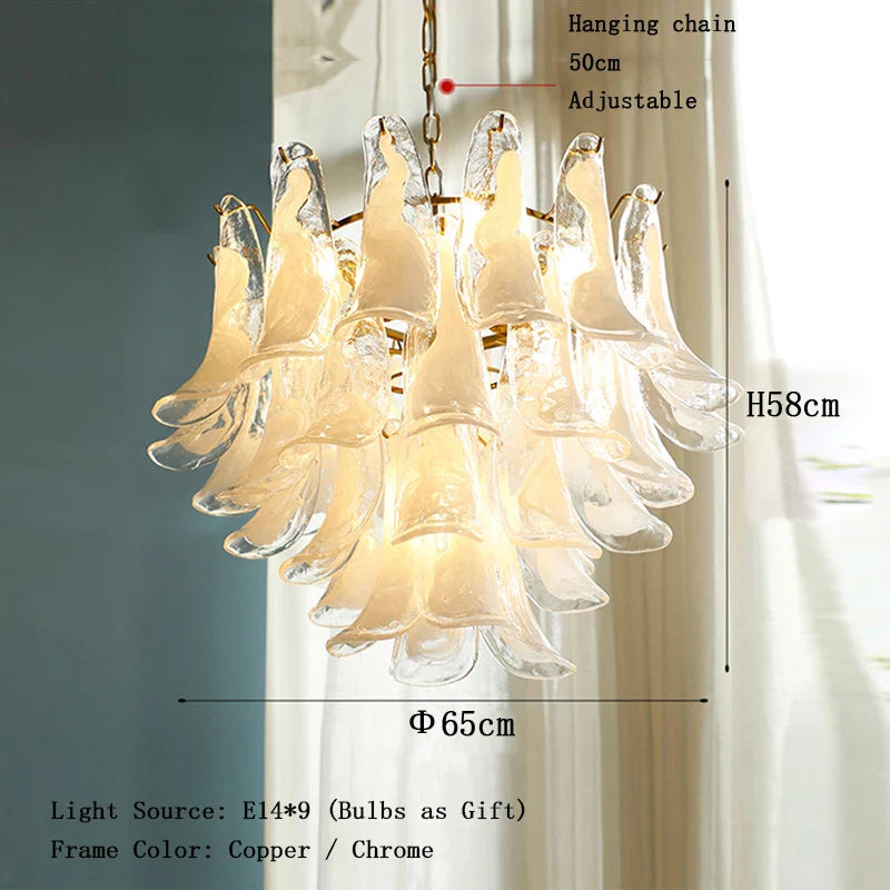 Elara White Petal Glass LED Chandelier for Staircase & Villa Décor 65cm / Chrome Frame / White Light chandelier