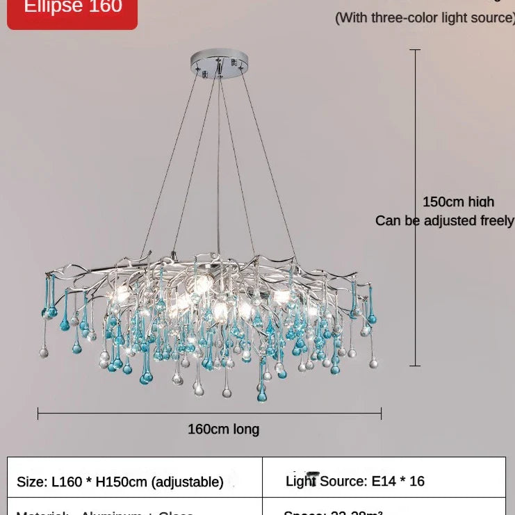 Blue Water-Drop Crystal Chandelier – configuration option 11