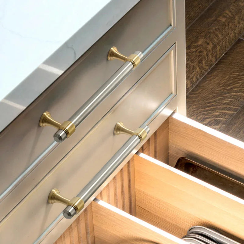 Nickel-Plated Brass Cabinet Handles – Gold and Matte Silver T-Bar Pulls for Wardrobes and Drawers Handles