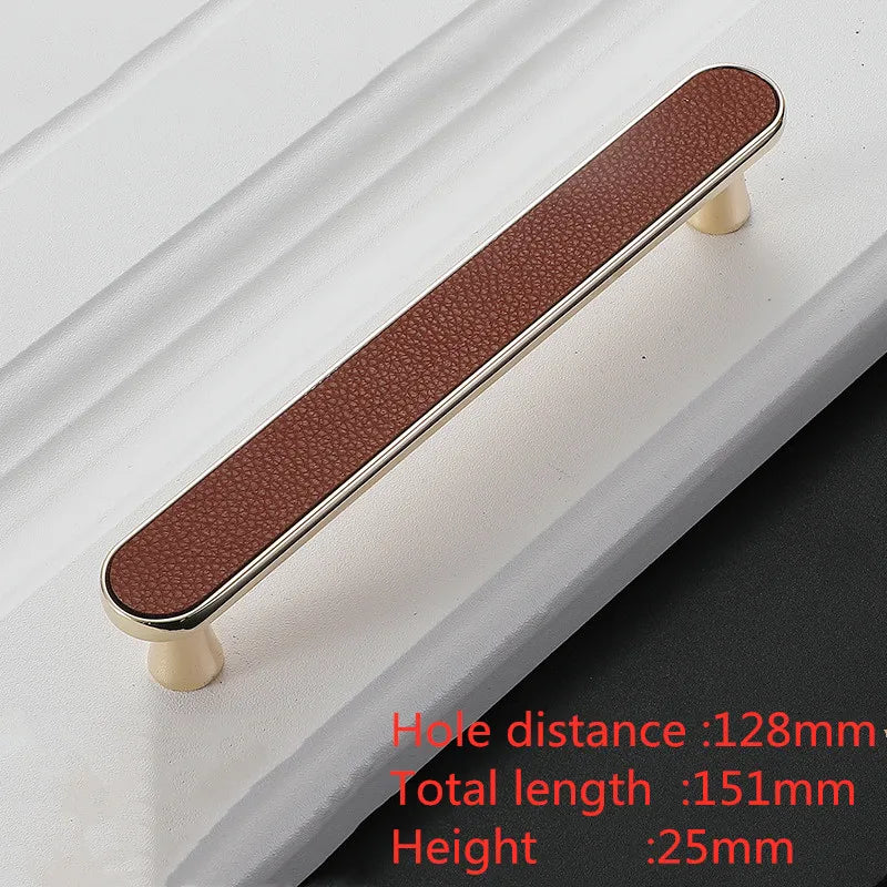 Modern Leather and Zinc Alloy Cabinet Handle – Elegant Drawer Pulls for Kitchen Wardrobe and Furniture (96mm) red