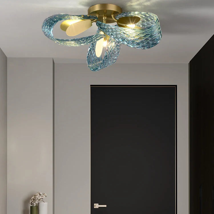 Modern Glass Decorative Ceiling Lights - Light Luxury Design In Yellow Copper And Blue For Bedrooms