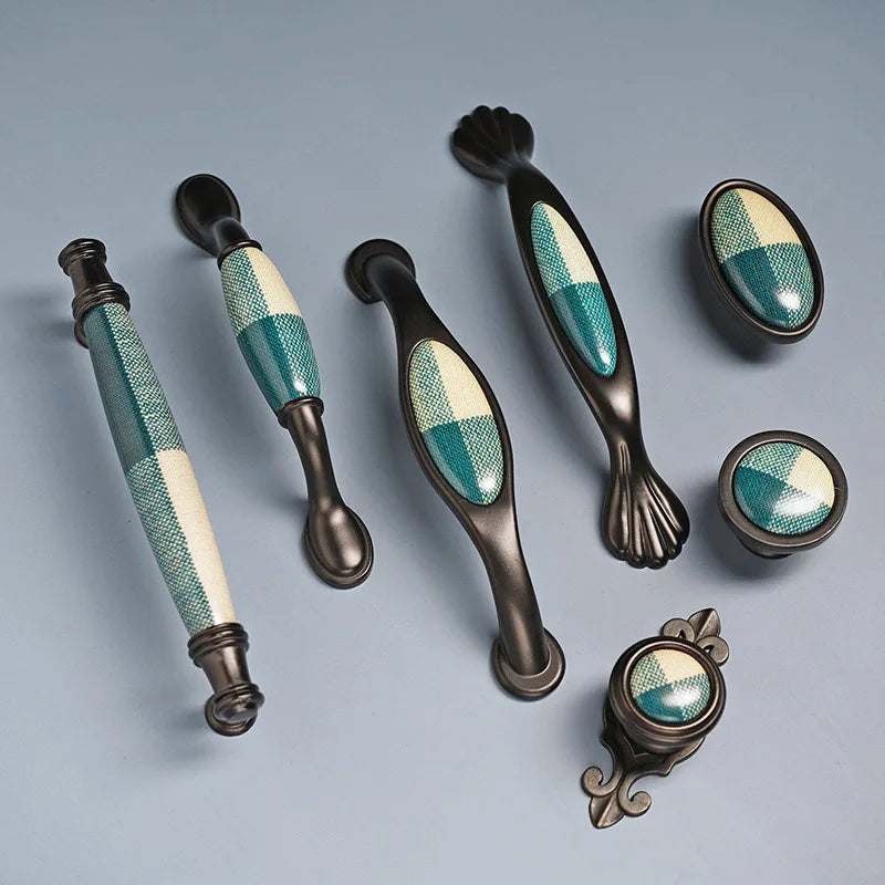 Precision Ceramic Cabinet Handles – American Style Plaid Knobs for Wardrobes and Kitchen Furniture Handles