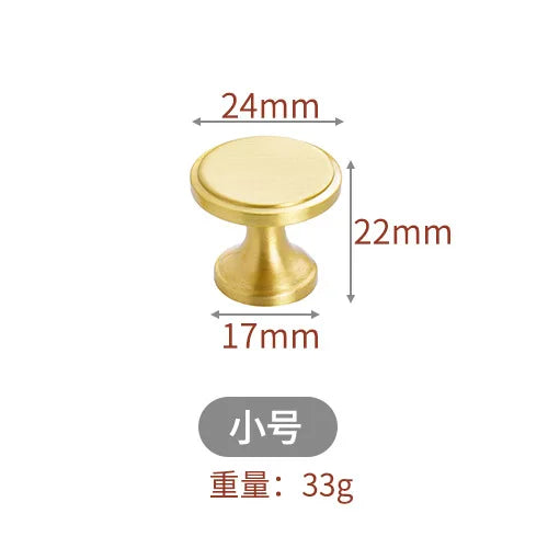 Modern Pure Brass Cabinet Handles - Single Hole Brushed Gold Drawer Knobs for Kitchen and Wardrobes 12-small Knonbs
