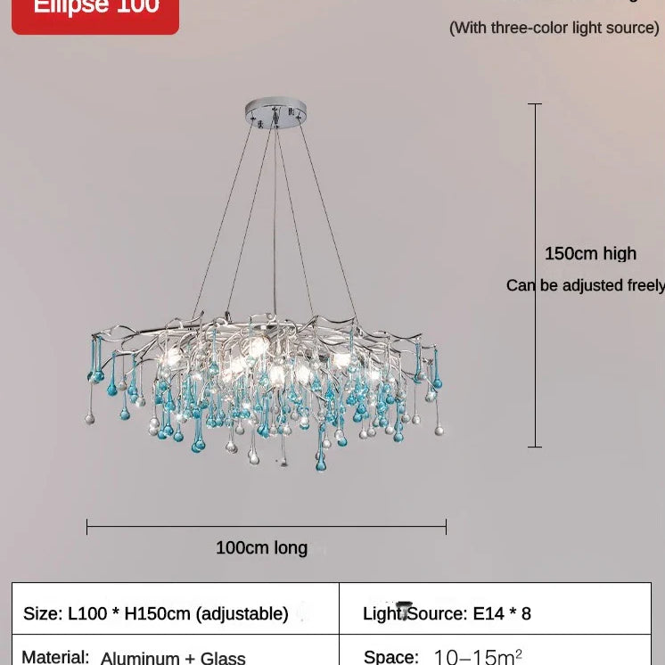 Blue Water-Drop Crystal Chandelier – configuration option 8