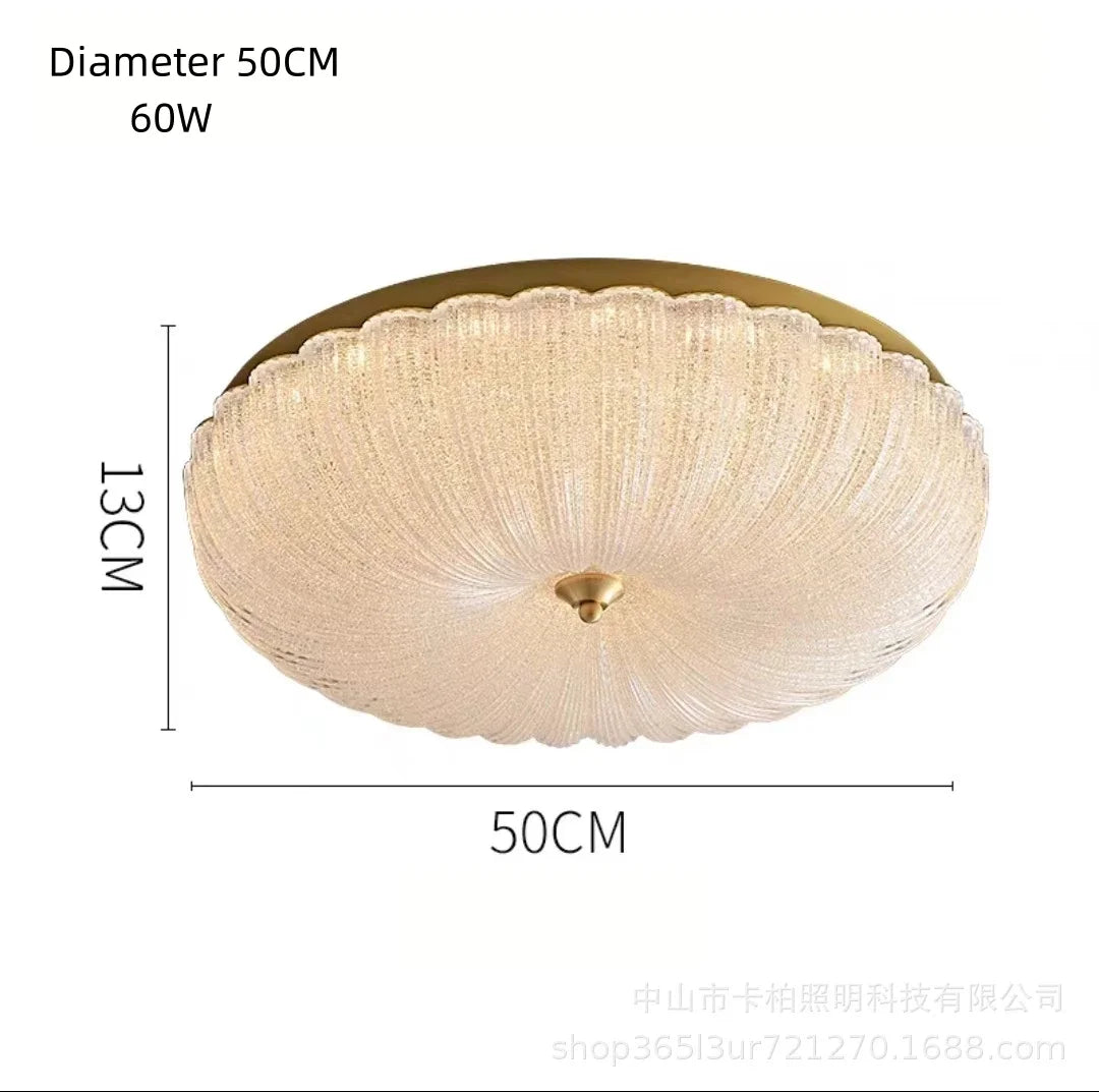50 cm crystal-style acrylic LED flush-mount ceiling light with scalloped diffuser and brass cap