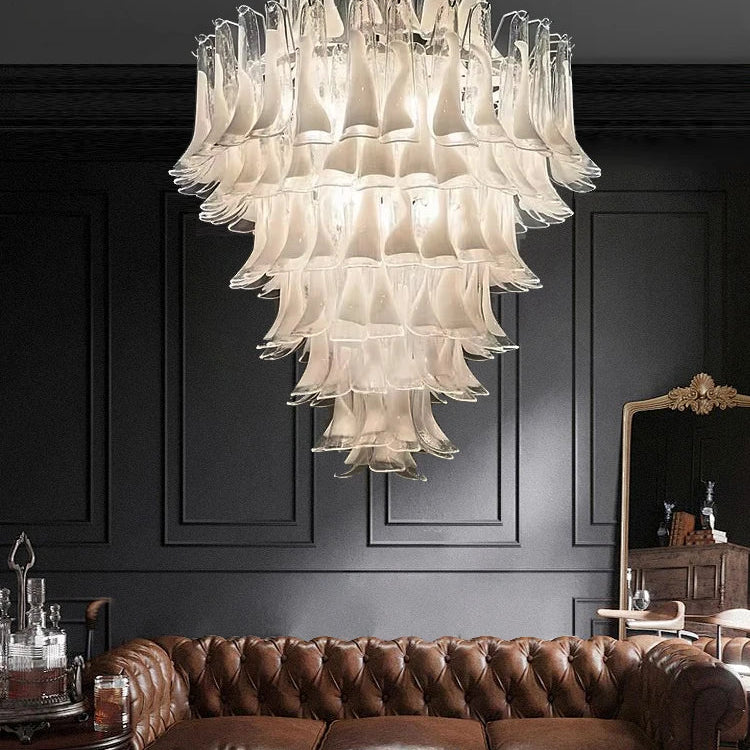 Elara White Petal Glass LED Chandelier for Staircase & Villa Décor chandelier