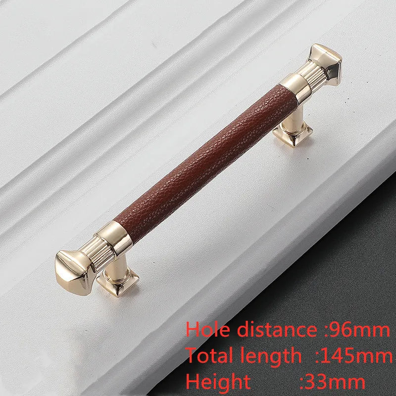 Modern Leather and Zinc Alloy Cabinet Handle – Elegant Drawer Pulls for Kitchen Wardrobe and Furniture (96mm) red