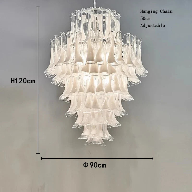 Elara White Petal Glass LED Chandelier for Staircase & Villa Décor 90cm / Chrome Frame / White Light chandelier