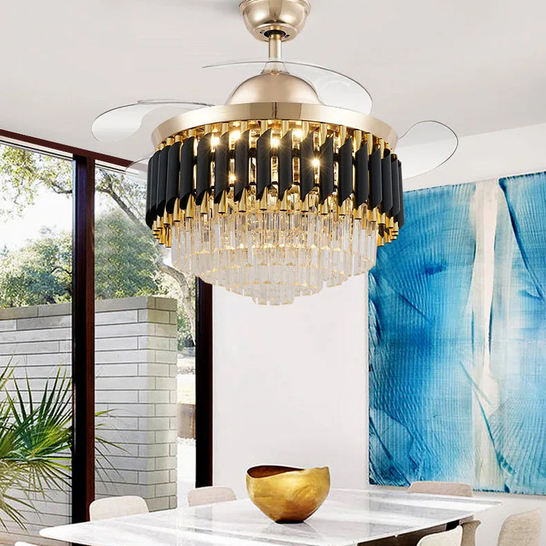 Luxury Crystal Ceiling Fan Chandelier With 110/120Cm Blades For Living Room Restaurant Decor Nordic