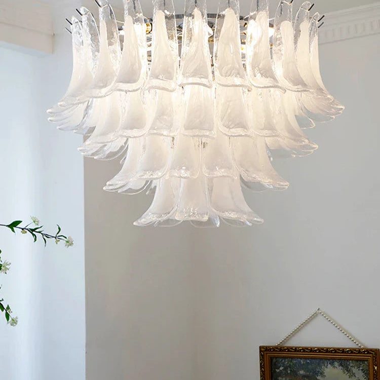 Elara White Petal Glass LED Chandelier for Staircase & Villa Décor chandelier
