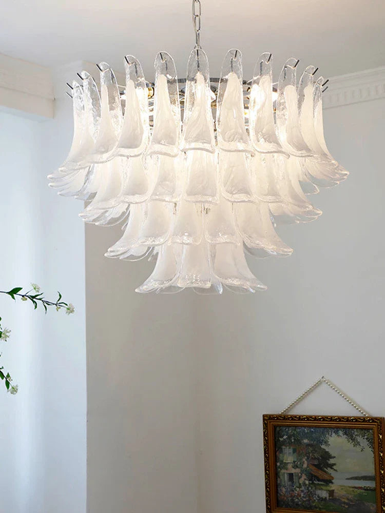 Elara White Petal Glass LED Chandelier for Staircase & Villa Décor chandelier