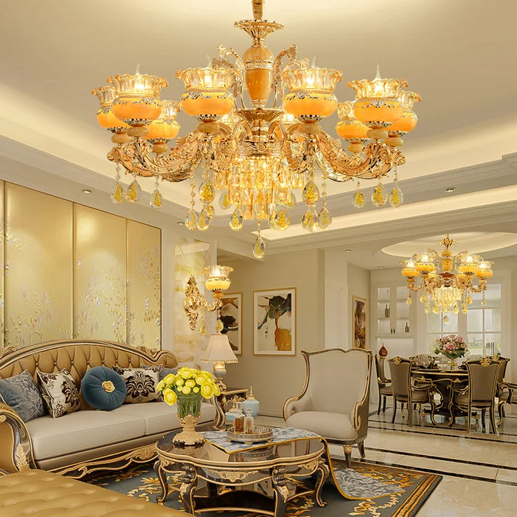 Elegant European Style Crystal Chandelier - A Luxurious Jade - Inspired Main Lamp For Living Rooms