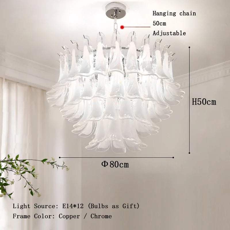Elara White Petal Glass LED Chandelier for Staircase & Villa Décor 80cm 4-tier / Copper Frame / Warm Light chandelier