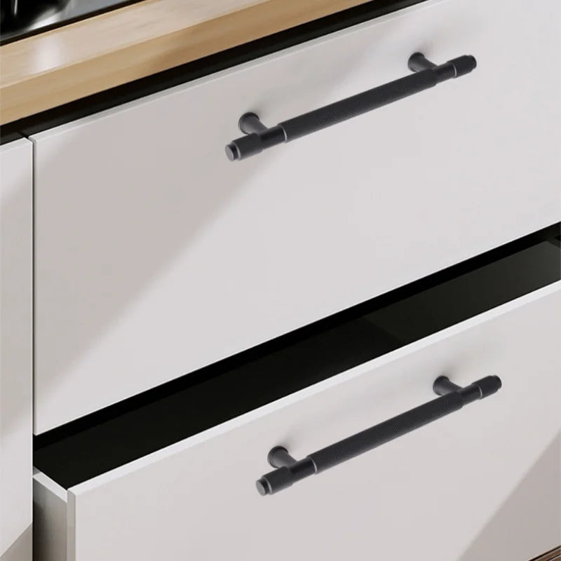 Black and Gold Knurled Cabinet Handles – Modern Cupboard Drawer Pulls for Kitchen and Wardrobe Handles