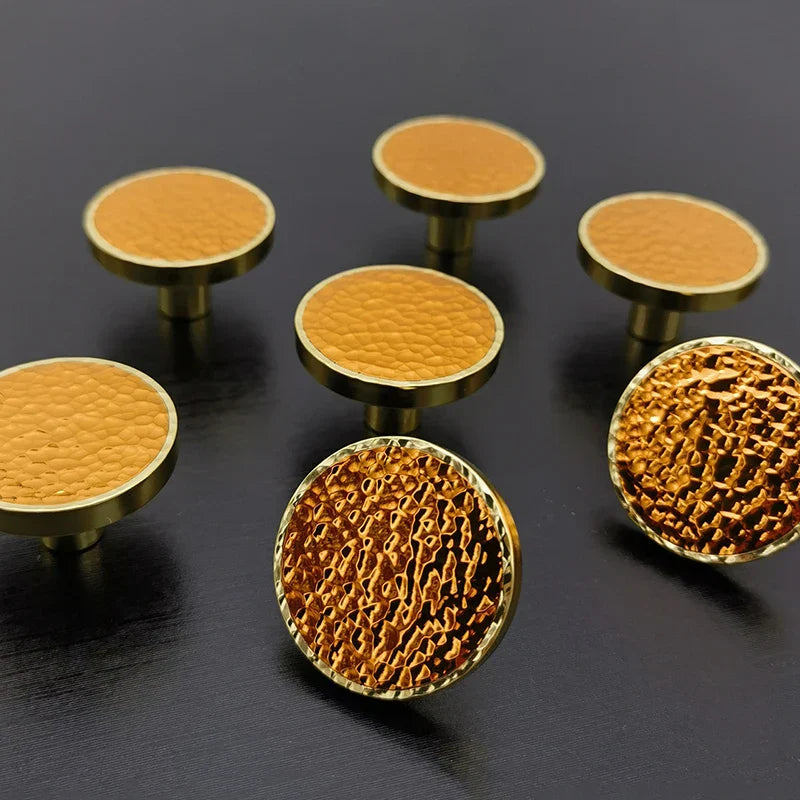 Brass and Red Copper Hammered Cabinet Knob – Modern Kitchen Drawer and Dresser Pull Handle Knob