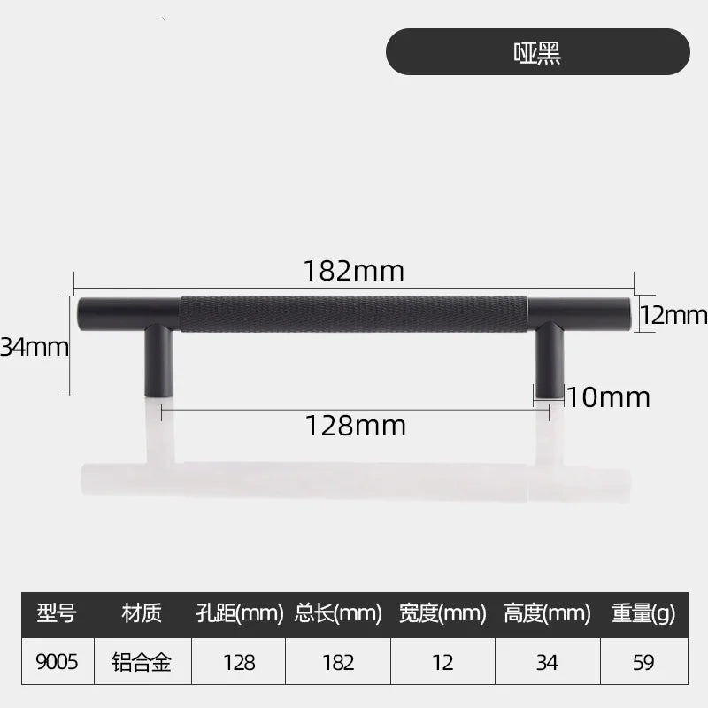 Long Knurled Aluminum Alloy Cabinet Handles – Kitchen Drawer Pulls and T-Bar Wardrobe Furniture Hardware Black Knurled